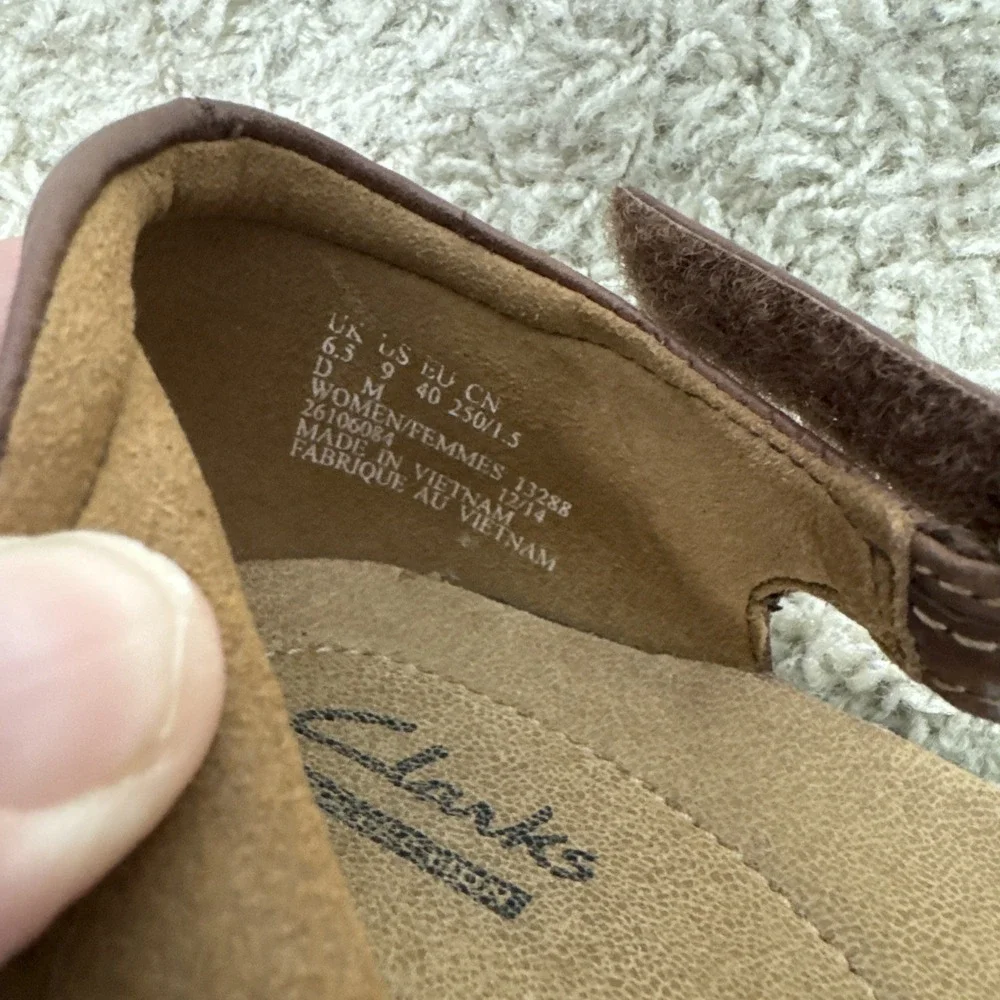Clarks‎ Wendy River Brown Leather Closed Toe Comfort Shoes Womens 9M Wedge Work